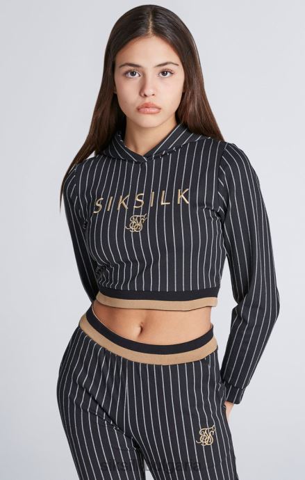 облекло SikSilk съкратен суичър с черна бейзболна ивица момичета 486F8337