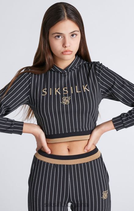облекло SikSilk съкратен суичър с черна бейзболна ивица момичета 486F8337
