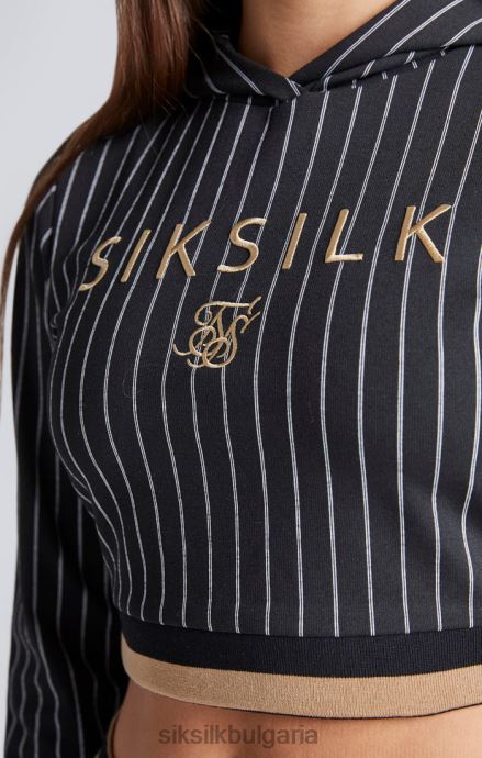 облекло SikSilk съкратен суичър с черна бейзболна ивица момичета 486F8337