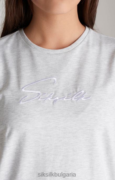 облекло SikSilk тениска с подпис на сиво мергелно гадже момичета 486F8322
