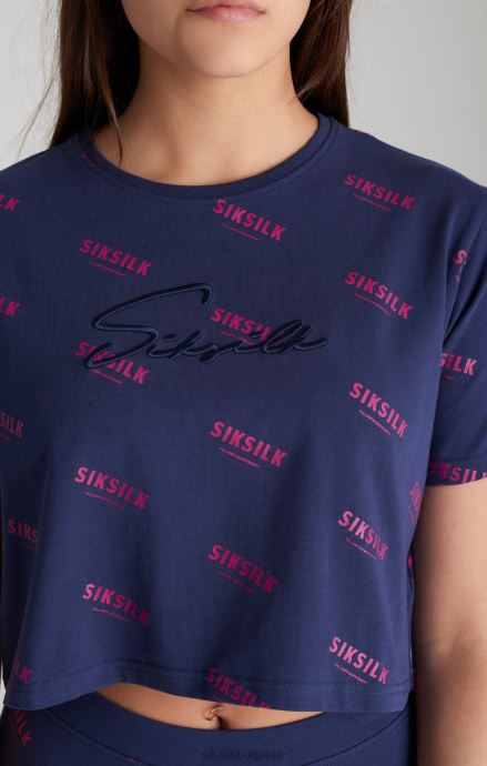 облекло SikSilk изрязана тениска с тъмносинен подпис момичета 486F8324