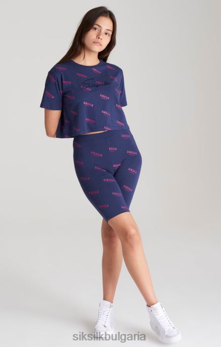 облекло SikSilk изрязана тениска с тъмносинен подпис момичета 486F8324
