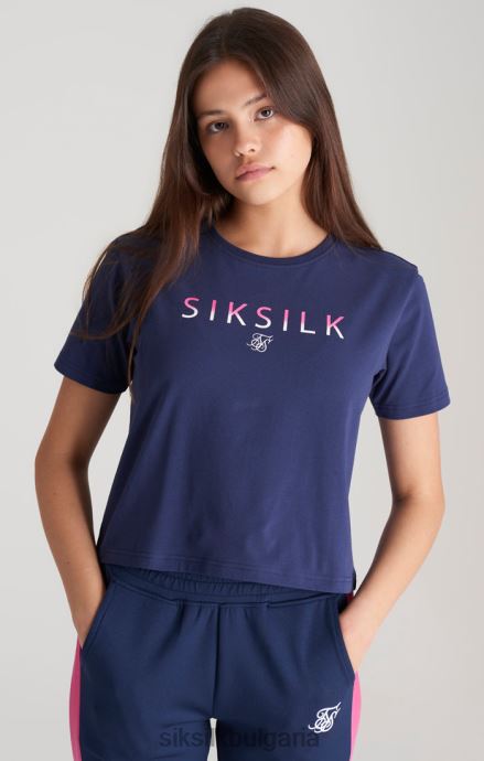 облекло SikSilk изрязана тениска с тъмно синьо избледняващо лого момичета 486F8325
